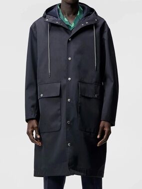J.Lindeberg Men's Hooded Long Raincoat - Navy Black